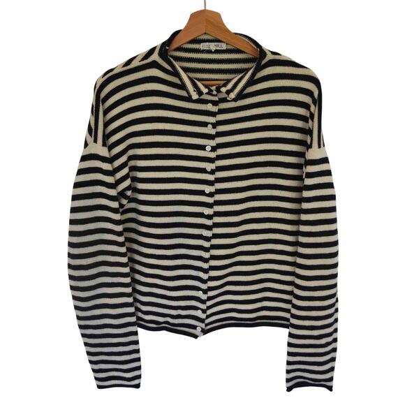Alex Mill Taylor Striped Cardigan In Cotton Cashmere Black Tan Size Large - Picture 2 of 6